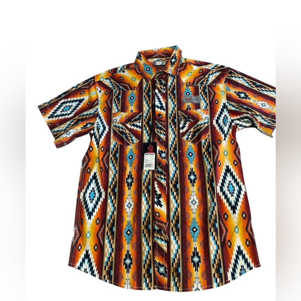 New with tags Western style boys size LARGE short sleeve shirt with snaps.